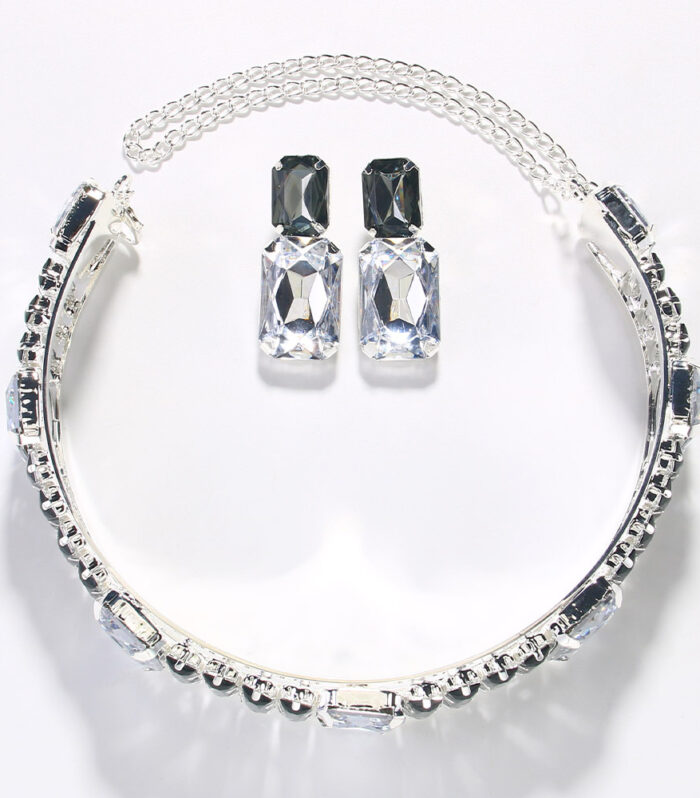 Fashion Oversize Choker Necklace Set Rhinestone for Women Wedding Indian Earring Costume Bridal Accessories Jewelry Decoration