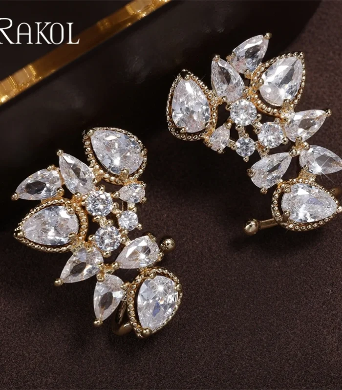 Fashion Cubic Zirconia Flower Stud Earring for Women CZ Shiny Crystal Bridal Earrings Charms Wedding Jewelry