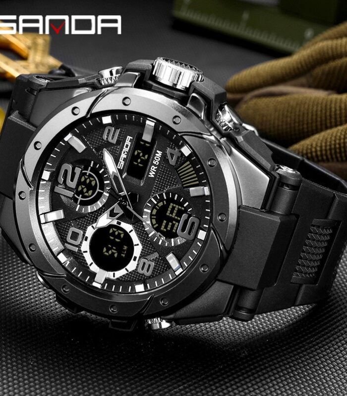 SANDA Sport Military Wrist Watch Men Watches Brand Male Watch For Men Clock Dual Display Wristwatch Army Outdoor Waterproof