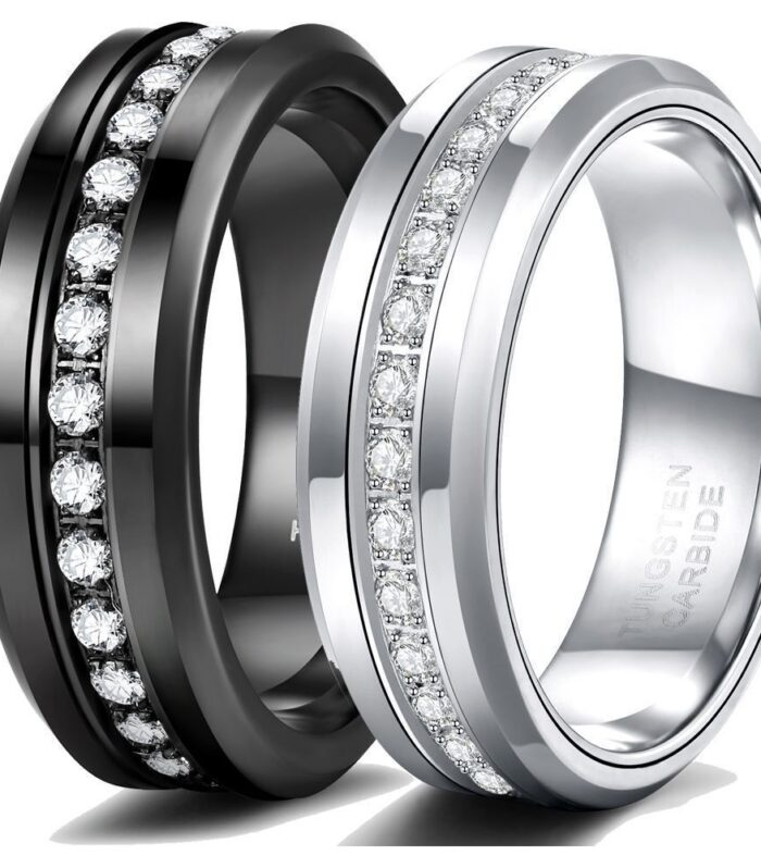 8mm zircon-set tungsten steel ring