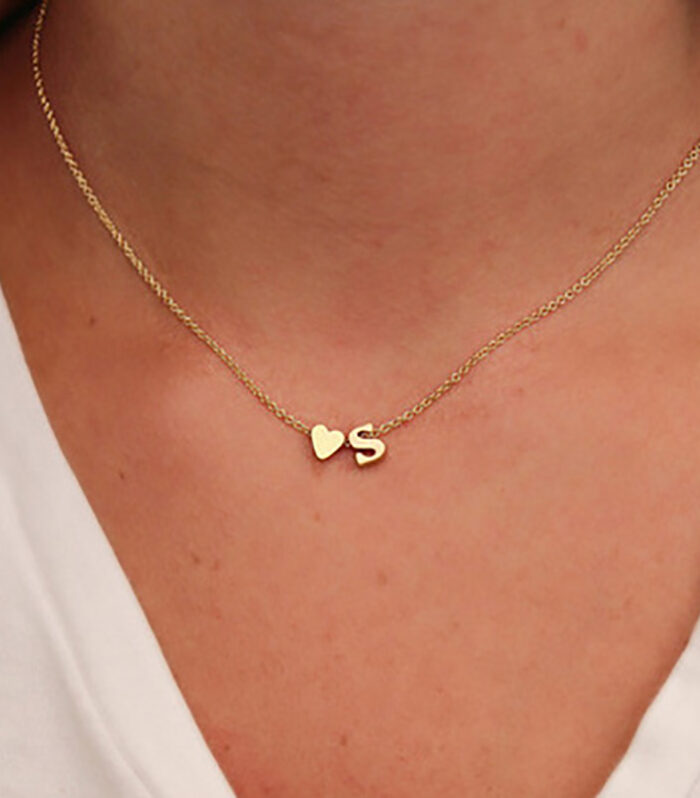 Tiny Dainty Heart Initial Necklace Personalized Letter Necklace Name Jewelry