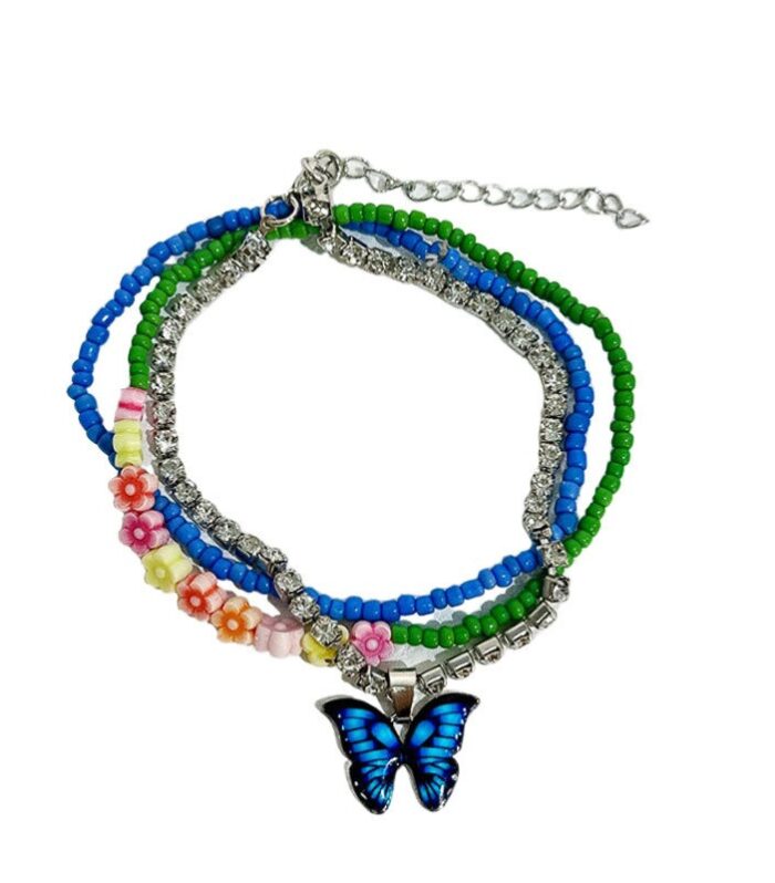 Handmade beaded butterfly flower anklet for women