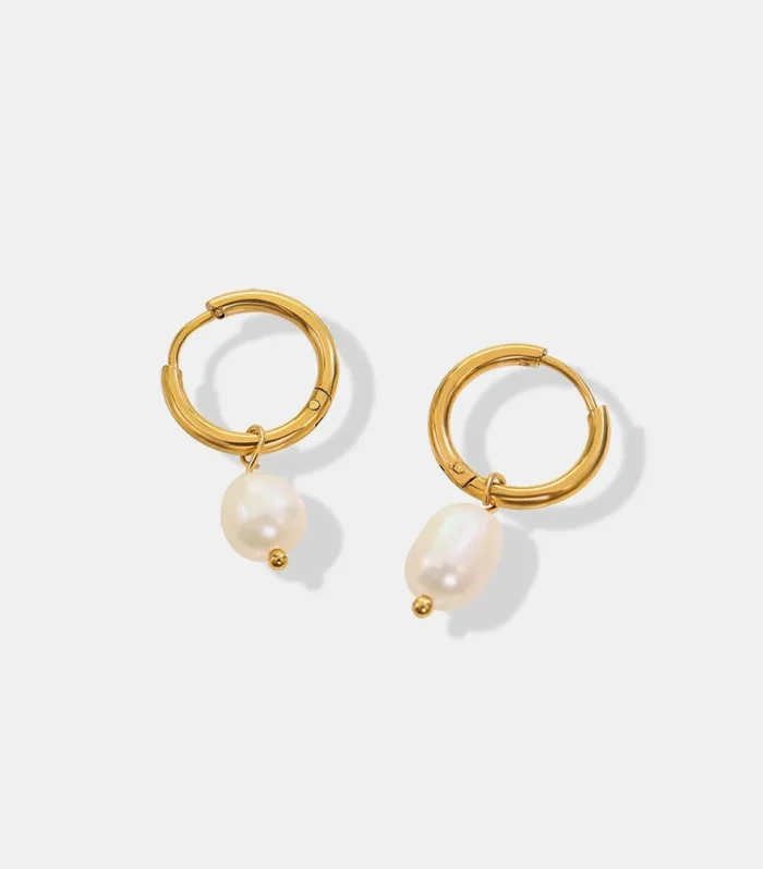 Retro earrings freshwater pearl ring earrings titanium steel 18K plated with real gold jewelry