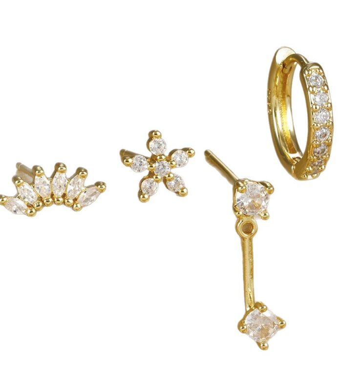 Zircon Stud Earrings with Gold Plating, Minimalist Chic Design, Delicate and Stylish Women's Ear Jewelry