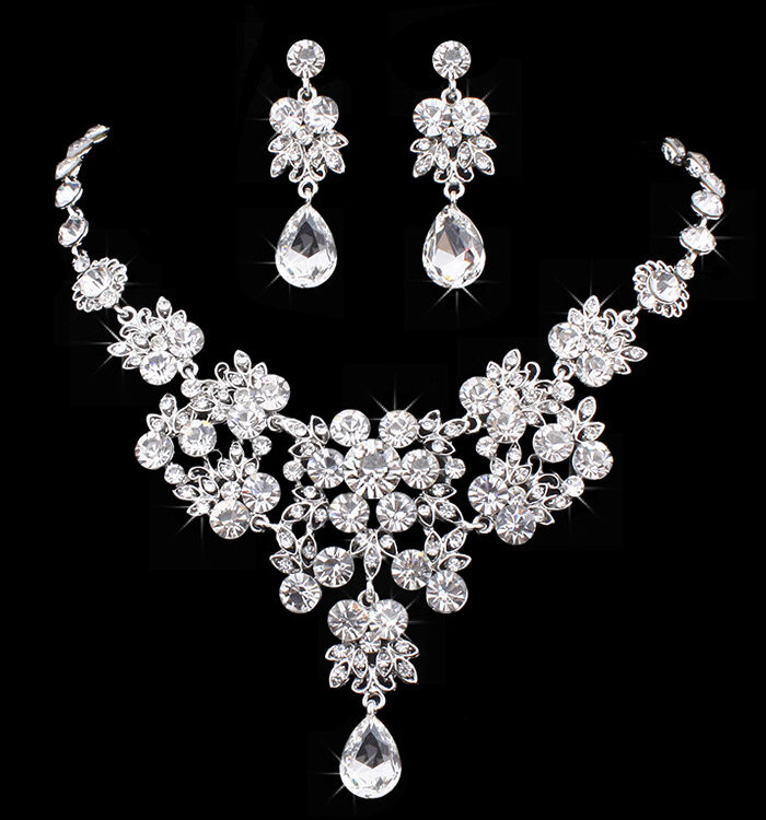 Korean Bridal Jewelry Korean Rhinestone Curvy Bridal Collarbone Necklace Wedding Accessories Two-Piece Set