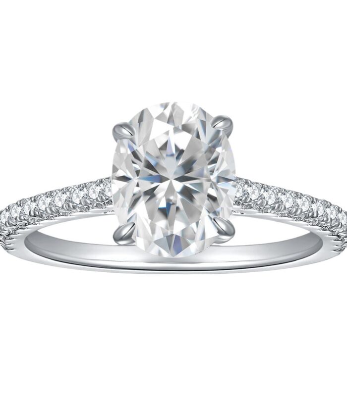 S925 Sterling Silver  2 Carat Oval Moissanite Ring Four-Prong Wedding Ring French Style Engagement Ring