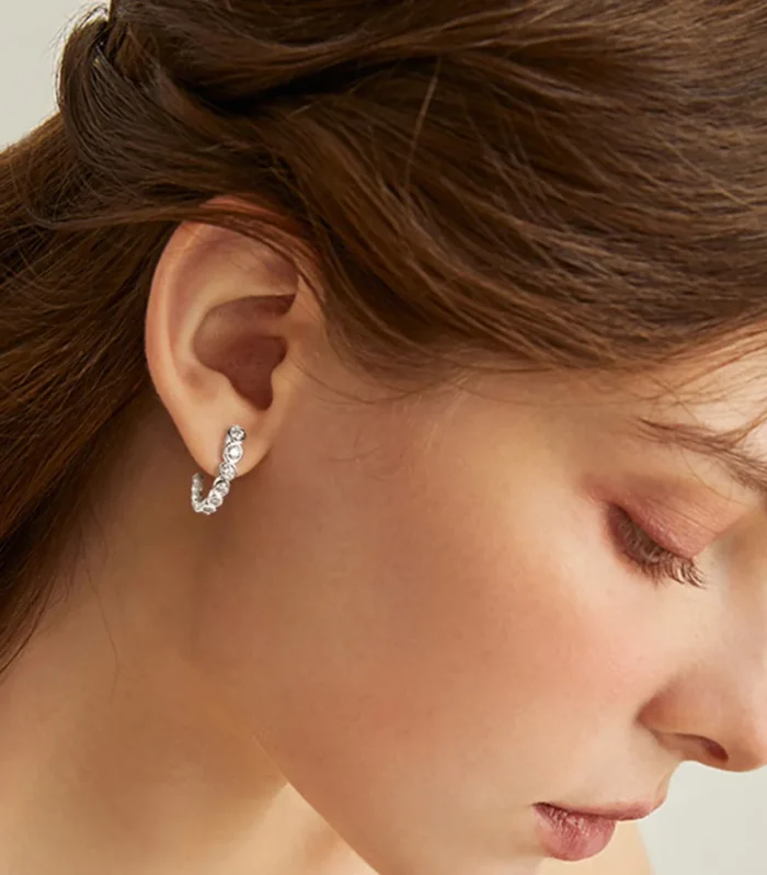 Inlaid Moissanite 925 Sterling Silver C-Hoop Earrings