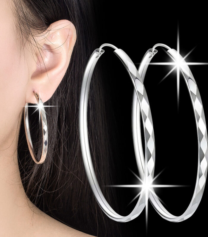 Fashion Silver Earrings  Rhombus Cut-out Hoop Exaggerated Oversized Hoop Ring New Style Earrings for Women