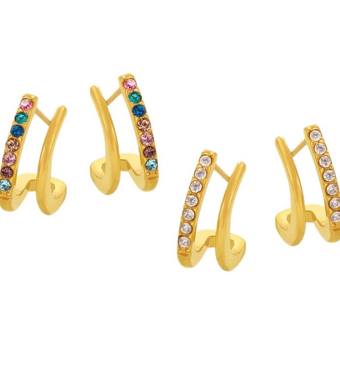 Double layered small C-shaped earrings