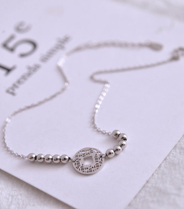 Copper Money Anklet S925 Sterling Silver Anklet Female Korean Version Of The Simple Gold Ingot Transfer Bead Series Fresh Small Round Beads