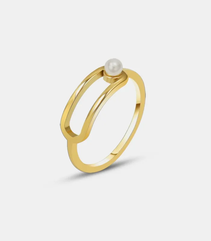 Geometric Circular Pearl Ring Titanium Steel PVD Vacuum Gold Plating Non fading Simple and Versatile Handpiece