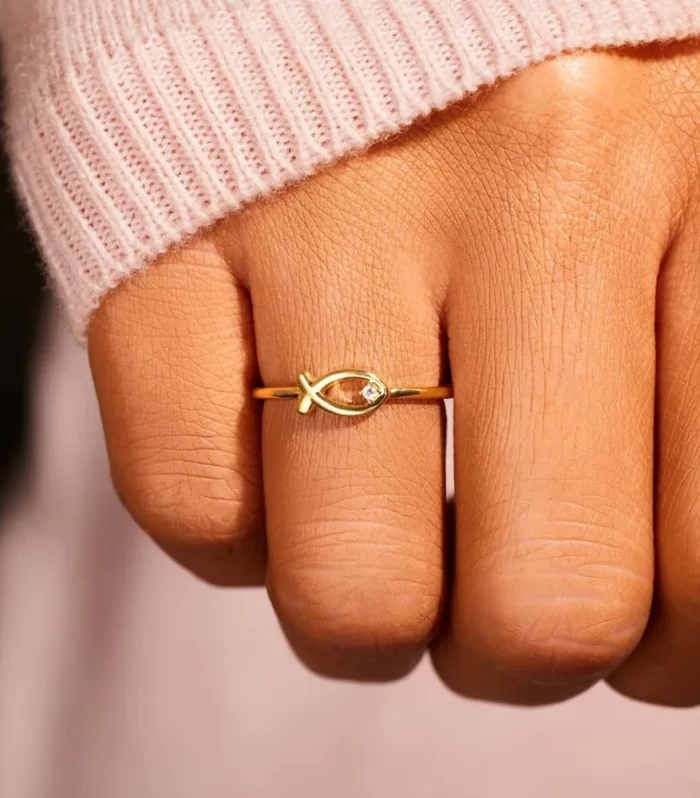 925 Sterling Silver Inlaid Zircon Fish Ring