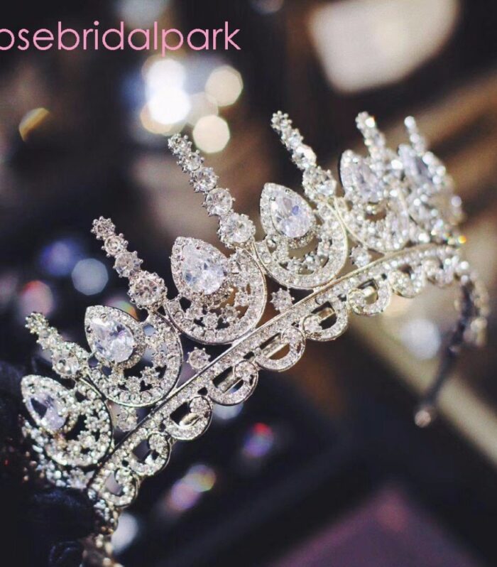 Rosebridalpark Zircon Gorgeous Bridal Wedding Hair Accessories Tiara Big Cubic Zirconia Crown Headband For Bridesmaid t997
