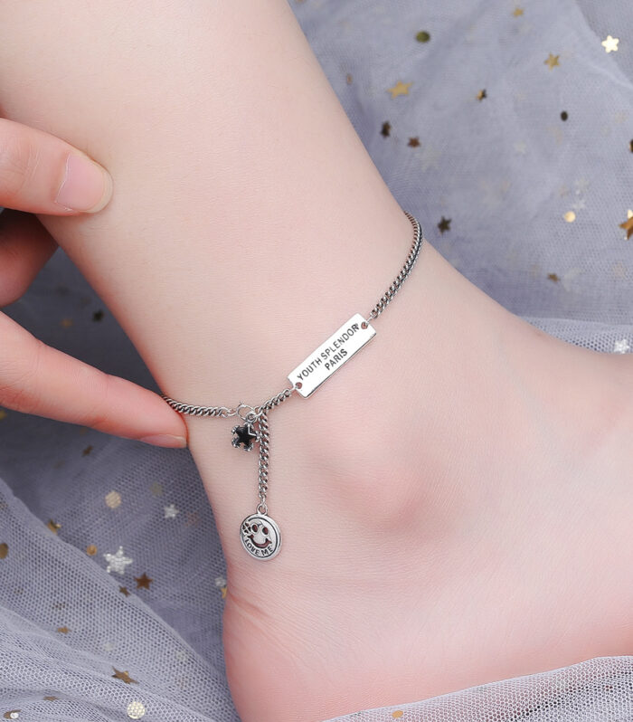 925 Sterling Silver Square Brand Anklet Female Korean Style Of The Net Red Simple Thai Silver Retro Fashion Personality Cold Wind Jewelry