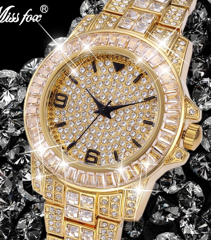 MISSFOX V291 Classic Arabic Watch Men Top Brand Luxury Men Watch Waterproof Male Clock Full Diamond Quartz Iced Out Watch With Box