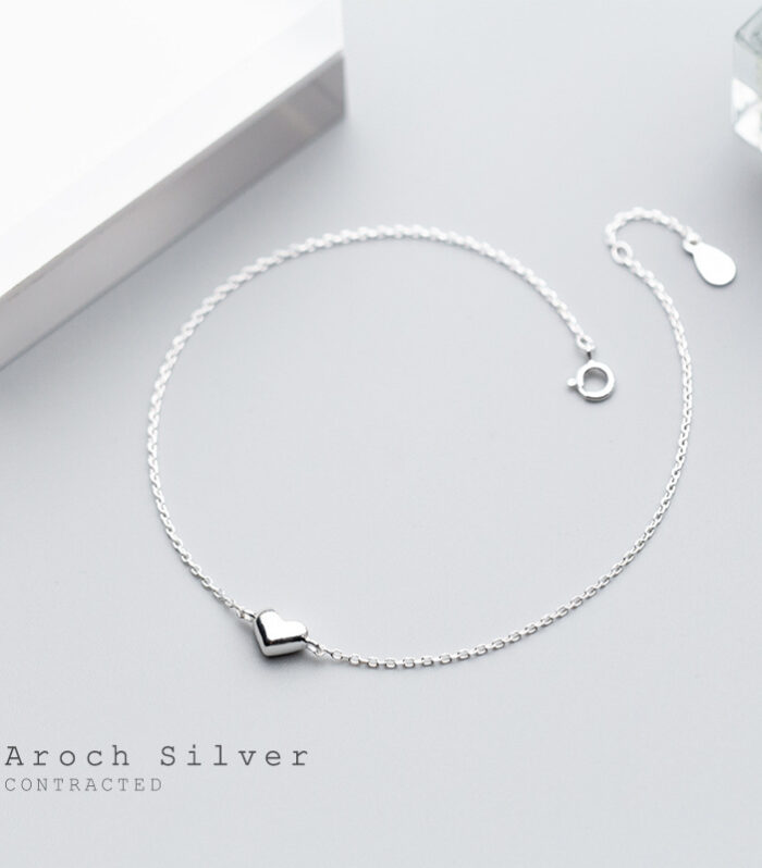 S925 Silver Anklet Female Japanese And Korean Style Fashion Personality Heart-Shaped Anklet Temperament Sweet Love Foot Jewelry Woman