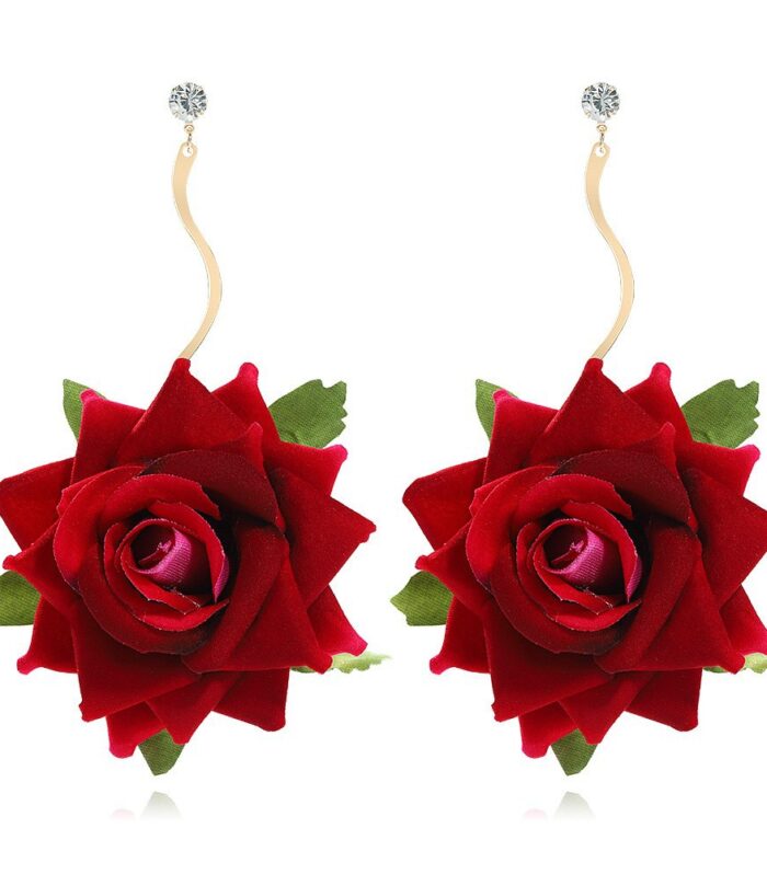 Exaggerated 3D Rose Drop Earrings Bridal Photo Shoot Ear Jewelry Wholesale