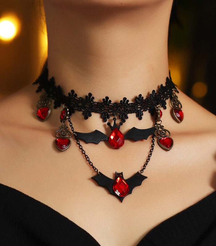 Holiday Ornaments Creative Personality Lace Necklace Bat Halloween Necklace