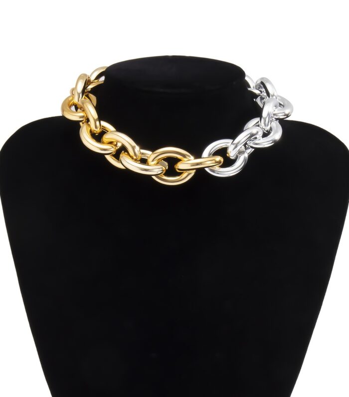 Geometric thick chain necklace with punk asymmetrical contrasting buckle necklace for women