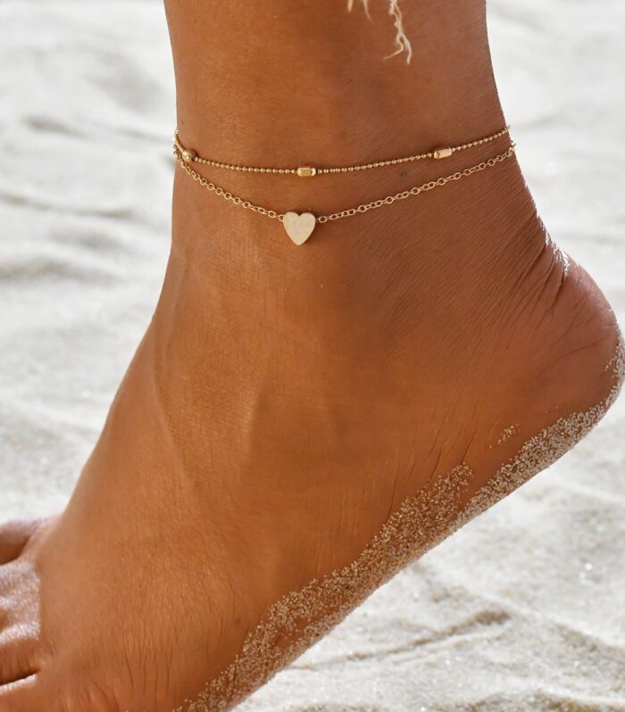 Double layered love beach anklet women's retro peach heart anklet