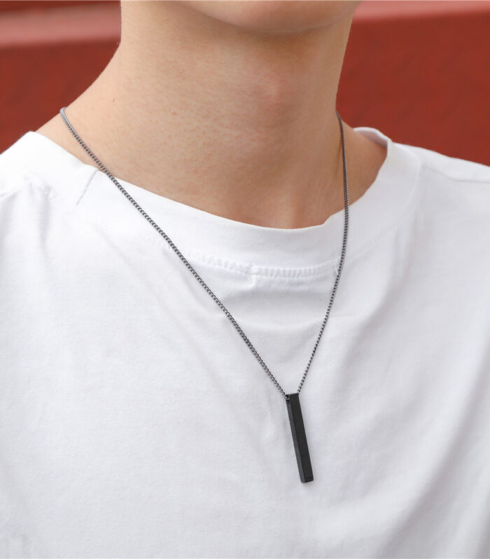 Classic Rectangle Pendant Necklace men Stainless Steel Black color Cuban Chain Necklace For Men Jewelry Gift