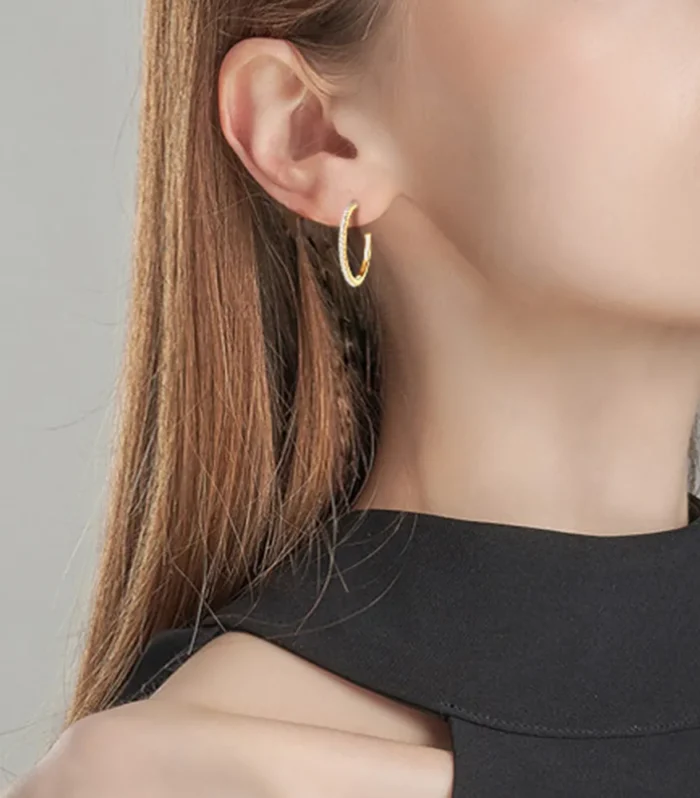 Inlaid Moissanite 925 Sterling Silver C-Hoop Earrings