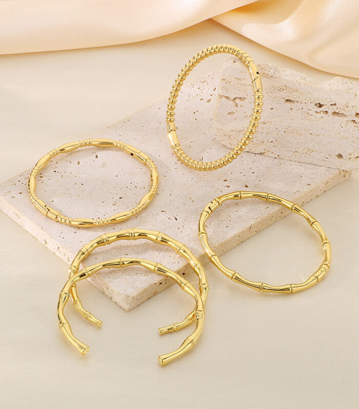 Bamboo Joint Design Stainless Steel Bracelet 18K Gold Plated Versatile High-Grade Plain Circle Bracelet