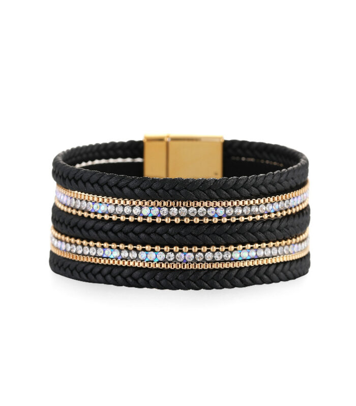 Bohemian Braided Leather Strap Diamond Bracelet for Men and Women Multilayer Magnetic Buckle Bracelet