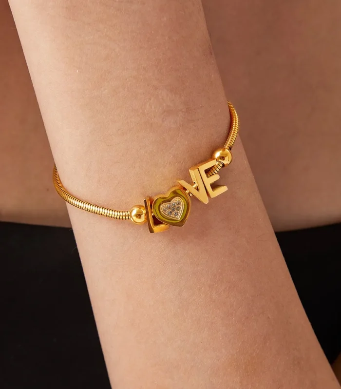 Titanium Steel Rhinestone Letter Bracelet