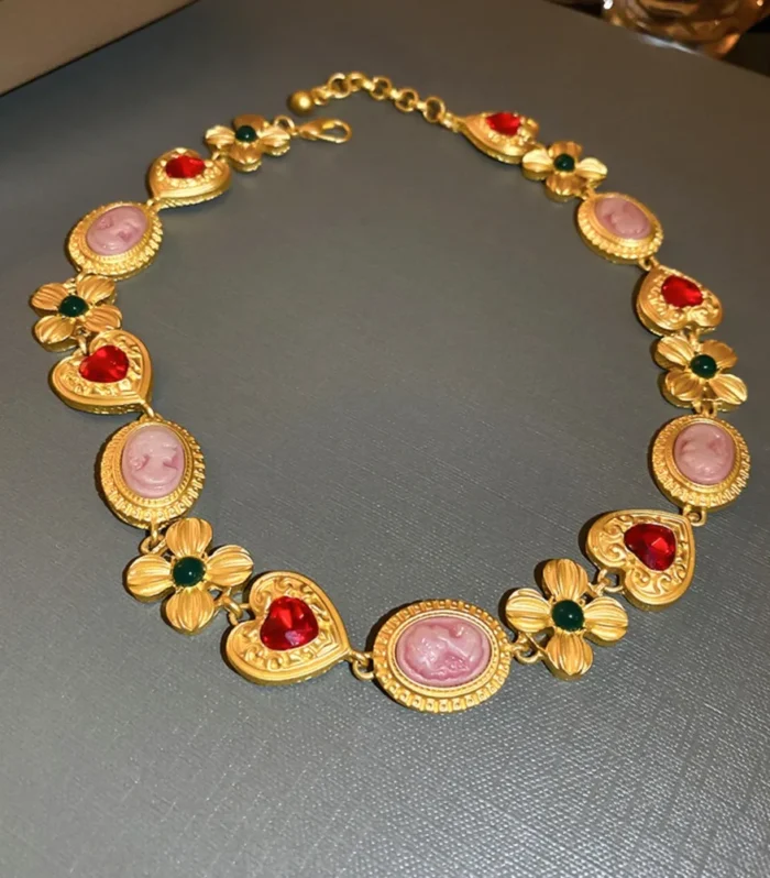 Copper Inlaid Rhinestone Necklace
