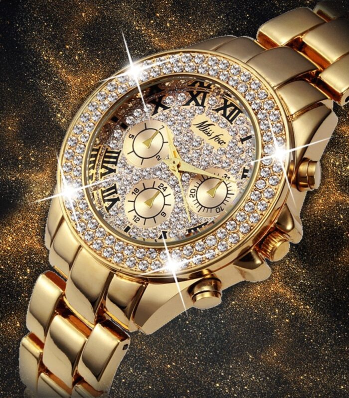 MISSFOX 1846  Women Watches Luxury Watch Women Fashion Fake Chronograph Roman Numerals 18K Gold Ladies Watches Quartz Wristwatch