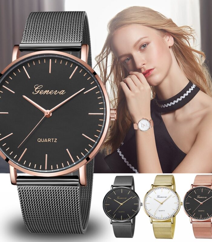 Quartz Watch Men Women Mesh Stainless Steel Watchband High Quality Casual Wristwatch