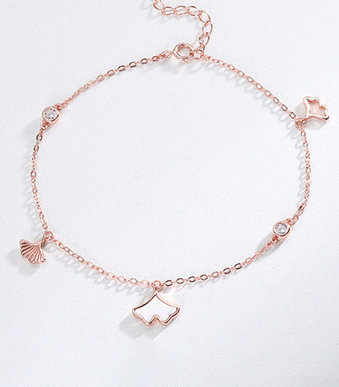 Ginkgo Biloba Anklet S925 Sterling Silver Korean Version Temperament Female Tassel Anklet Simple Student Niche Design Silver Jewelry