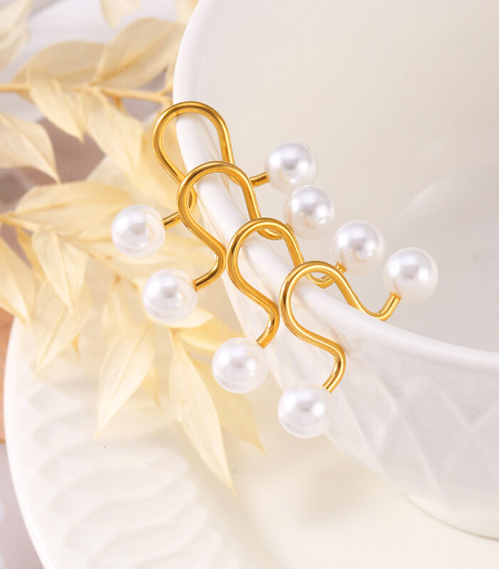 titanium steel Imitation Pearl Cuff Earrings