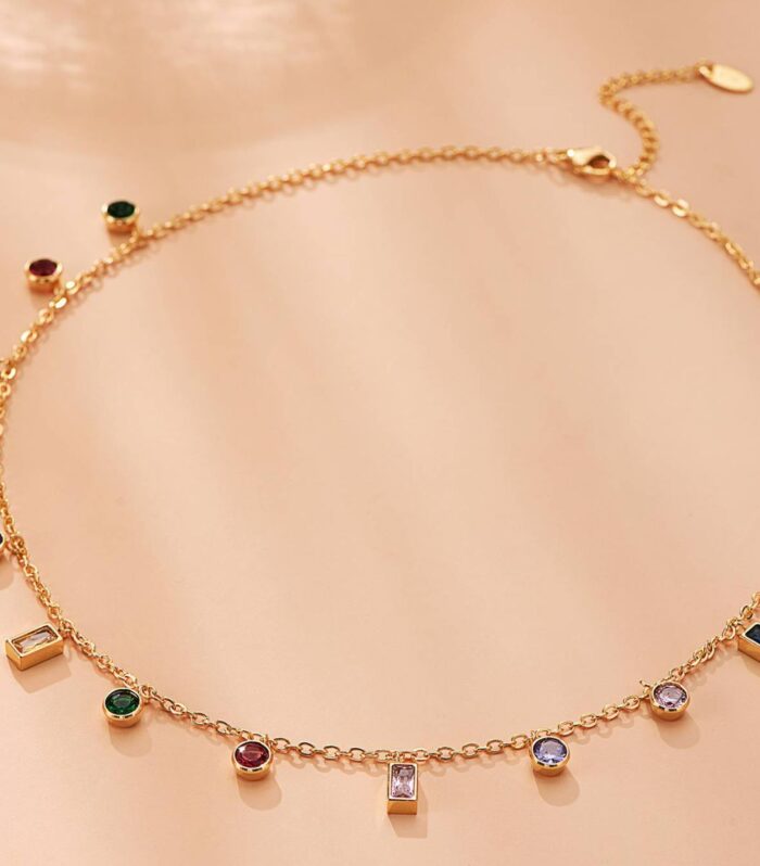 Colorful zircon necklace with geometric circular design, niche necklace