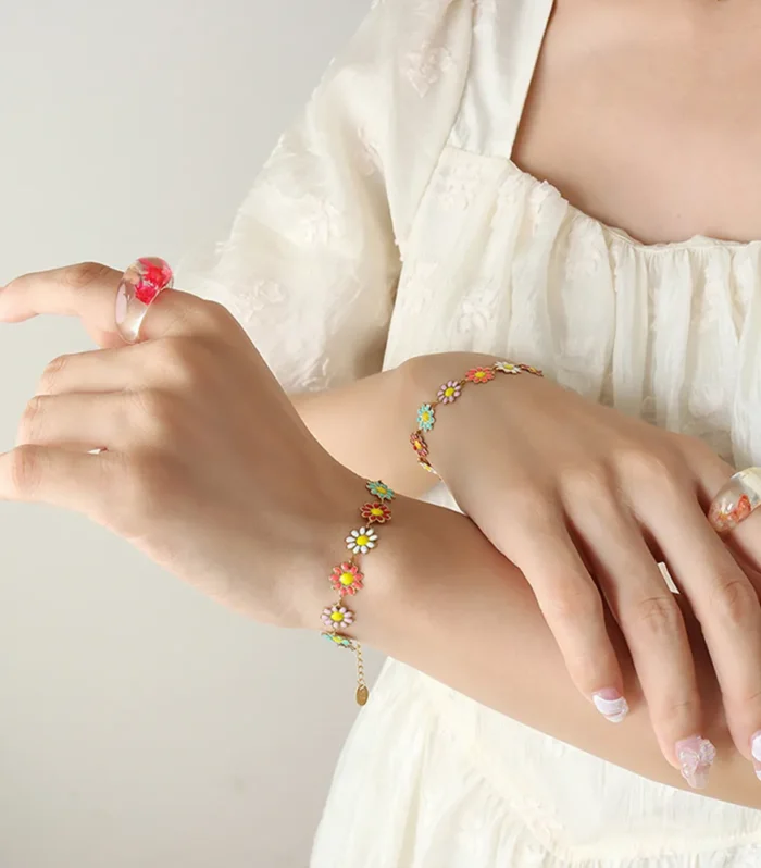 Titanium Steel Oil Drip Flower Bracelet