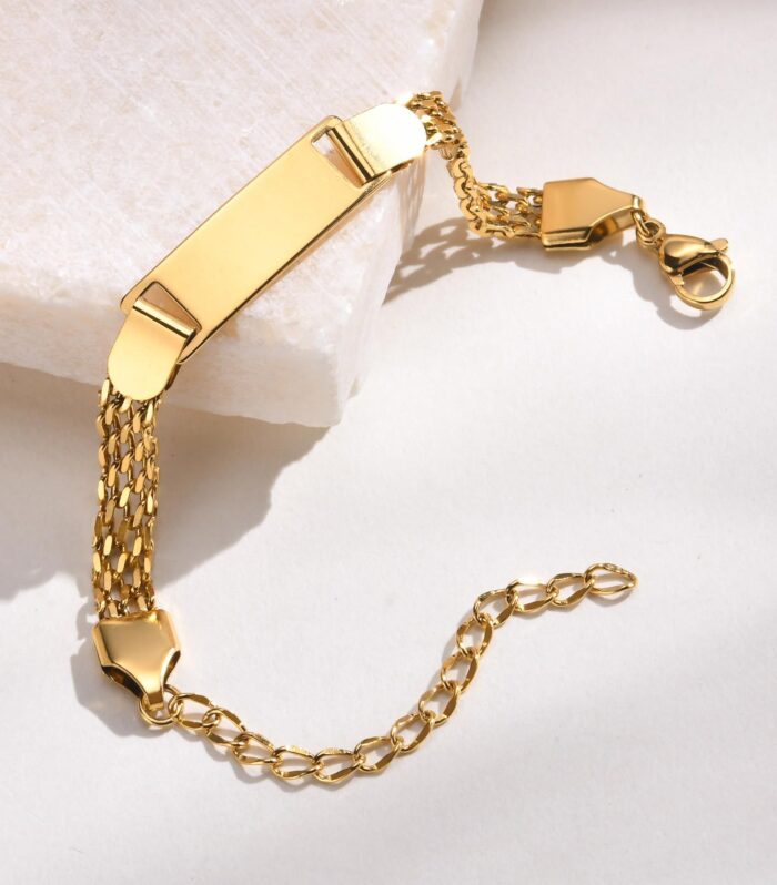 Stainless Steel Titanium Snake Chain Women's Bent Plate Bracelet, Children's Engravable DIY Bracelet with Custom Notes 01-24