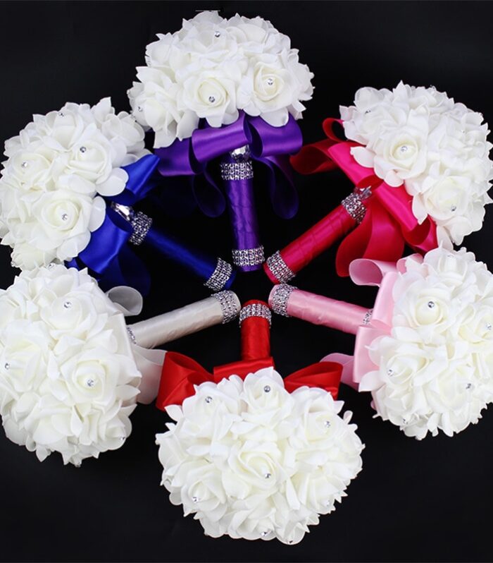 White Ivory Bridal Bridesmaid Flower Wedding Bouquet Artificial Flower Rose Bouquet Crystal Bridal Bouquets