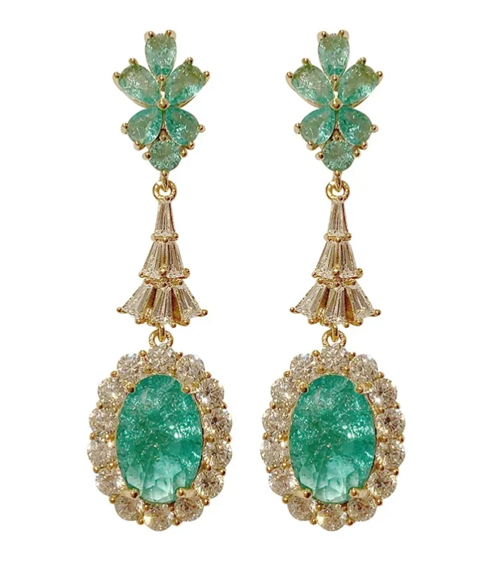 Fashion Green Broken Cubic Zirconia  Wedding Bridal Earring for Women Trendy Jewelry