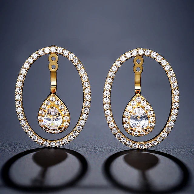 Round Cutout Design Zircon Water Drop Earrings for Women Elegant Bridal Earing Fashion Geometric Wedding Jewelry