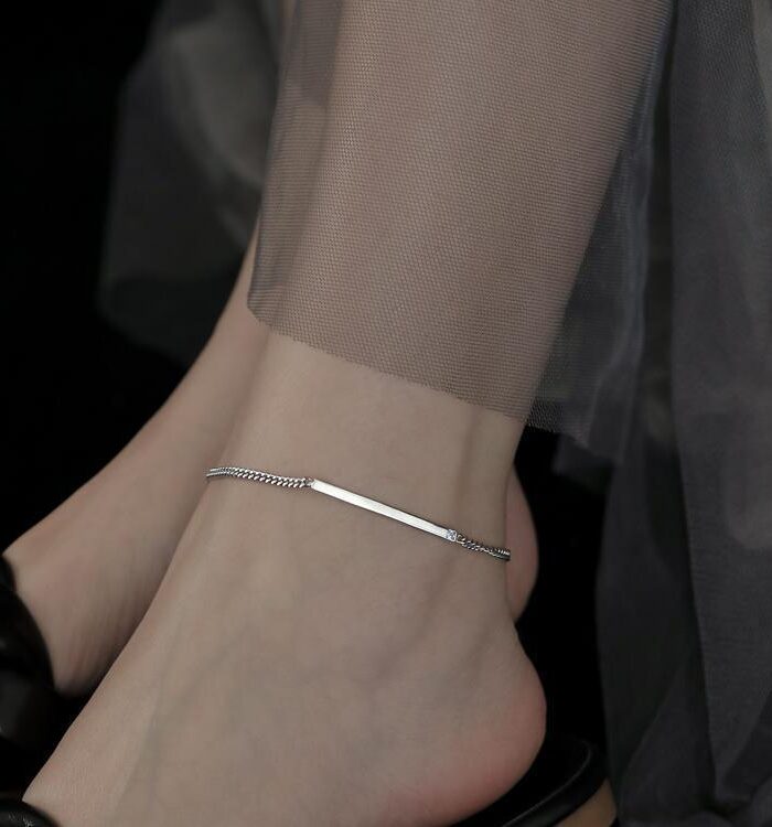 925 Sterling Silver Anklet Female Niche Design Ins Cold Style High-End Temperament All-Match Smooth Anklet
