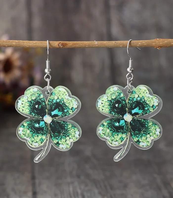 Lucky Clover Acrylic Dangle Earrings
