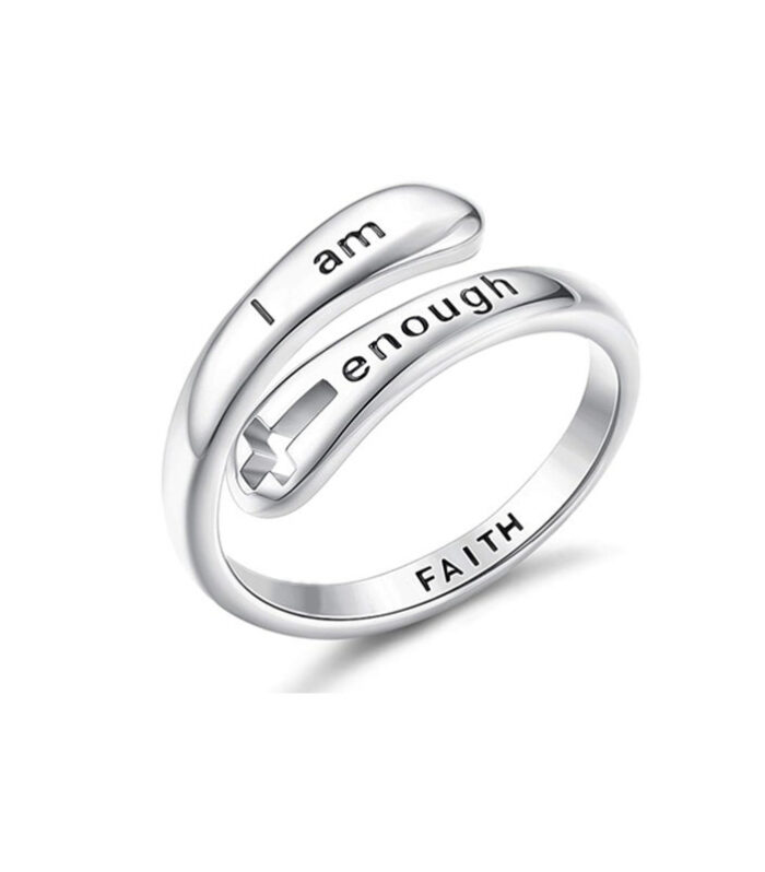 I am enough hollow cross ring with adjustable opening