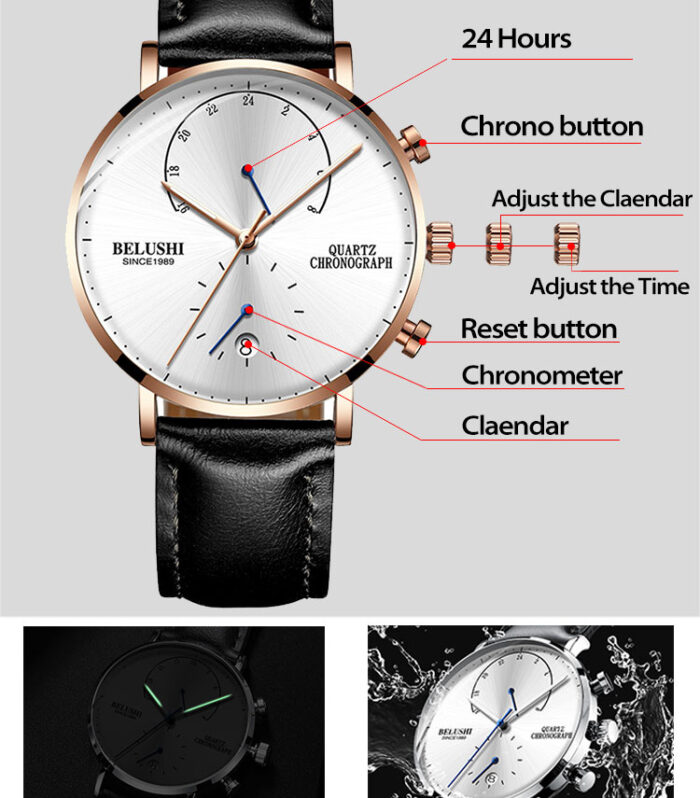 Quartz Watch Men Watches Modern Chronograph Men Watch Leather Strap Watches Man Imitation Luxury Belushi 537 Men'S Sports Watch