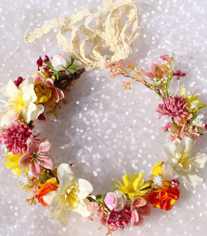 Autumn Flower Wreath Headwear Handmade Fabric Headflower Wedding Headband Bridal Ladies Scenic Photography Flower Wreath