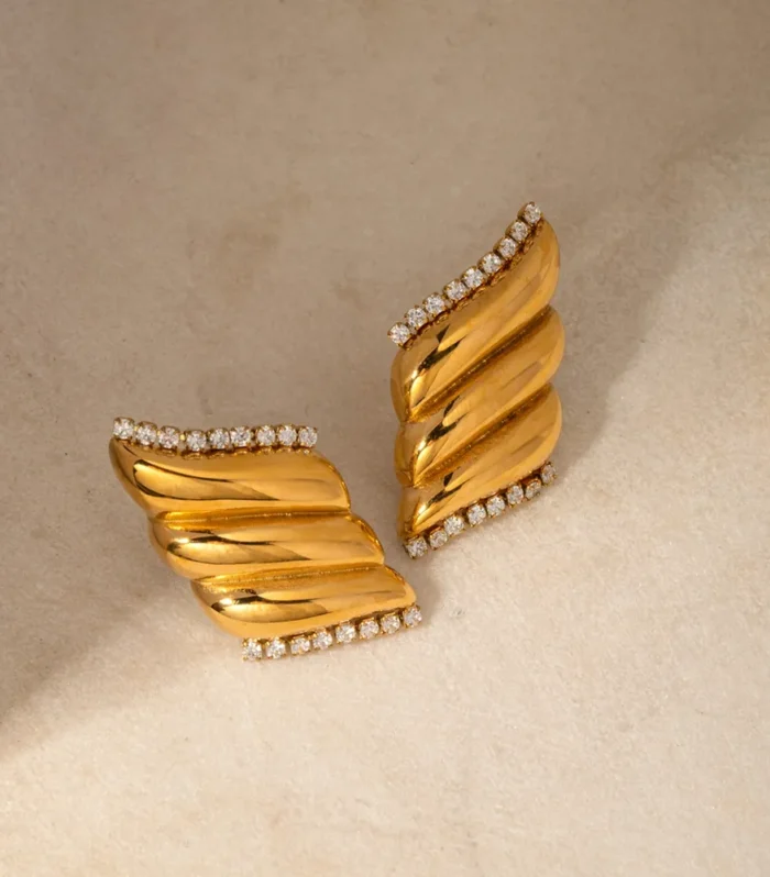Inlaid Zircon Stainless Steel Geometric Stud Earrings