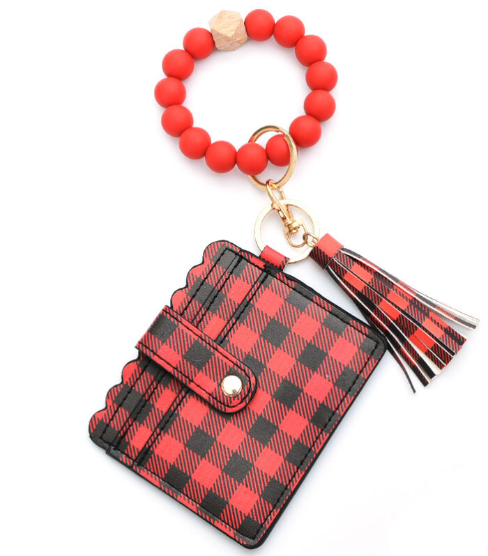 Colorful Silicone Bead Bracelet Card Holder PU Tassel Women's Wallet Keychain Silicone Beaded Bracelet