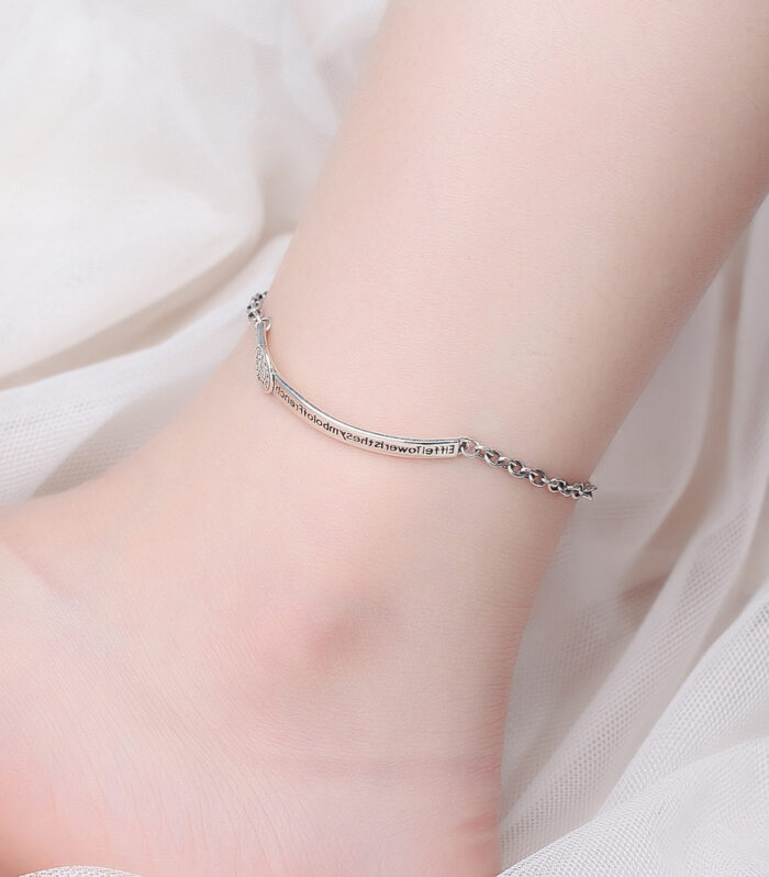 S925 Sterling Silver Thai Silver Rectangular Brand Anklet Women's Korean Version Of The Retro Sexy Net Red Simple Personality Silver Jewelry