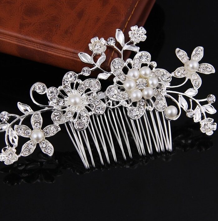 Hair comb, bridal rhinestone and pearl headdress, wedding dress accessories