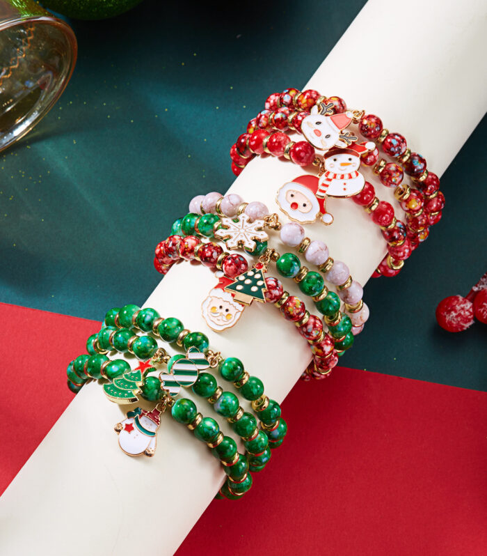 Creative Colorful Santa Claus Snowman Reindeer Beaded Stackable Bracelet Fashion Gift
